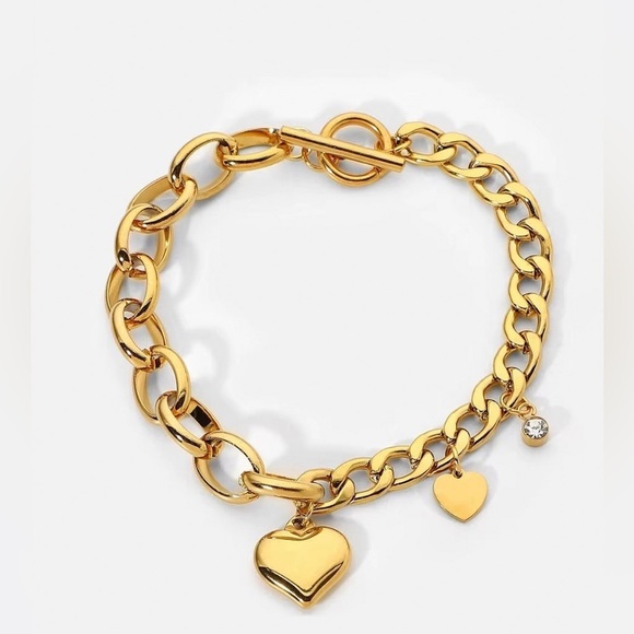 18K Gold Plated Heart Charm Bracelet - Gold Jewelry - Picture 2 of 7